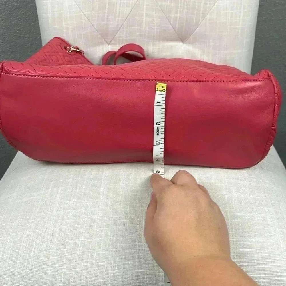 Tory Burch Marion Quilted Chain Slouchy Tote In Peony Bag Purse Chain Coral Pink - Picture 13 of 16